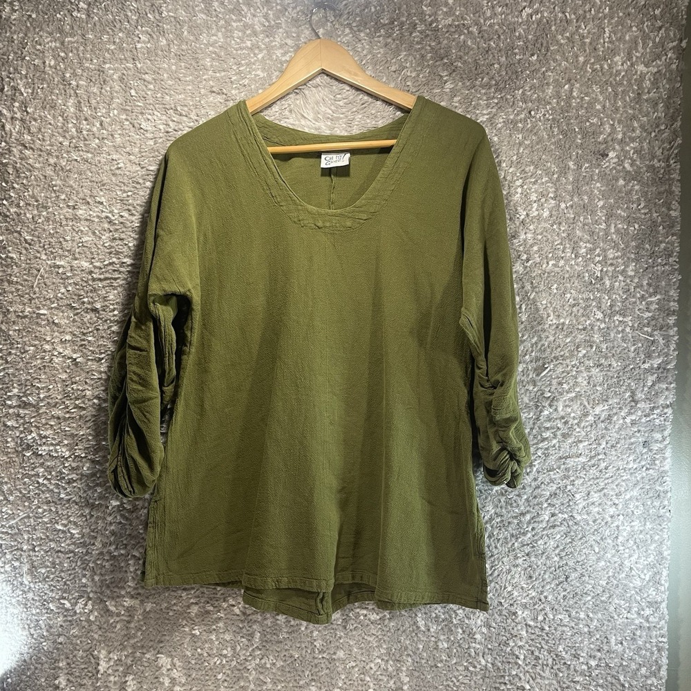 Oh My Gauze Cotton Women's Green Tunic Top Sz 1, S, M Lagenlook Bohemian